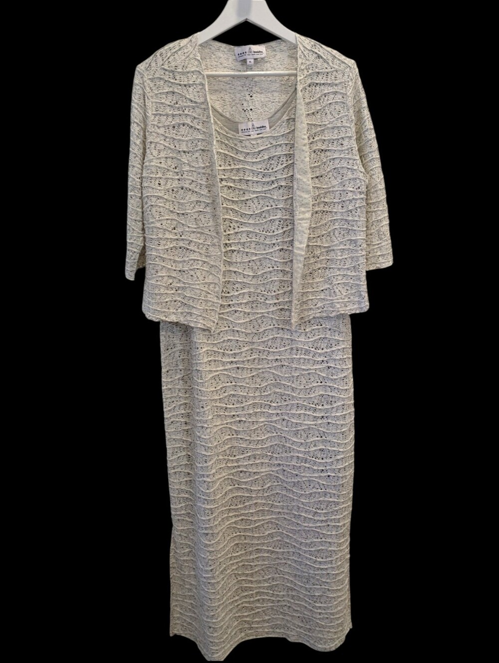 Neon Buddha 2pc Maxi Dress Cardigan Set XL Beige Variegated Knit Lagenlook